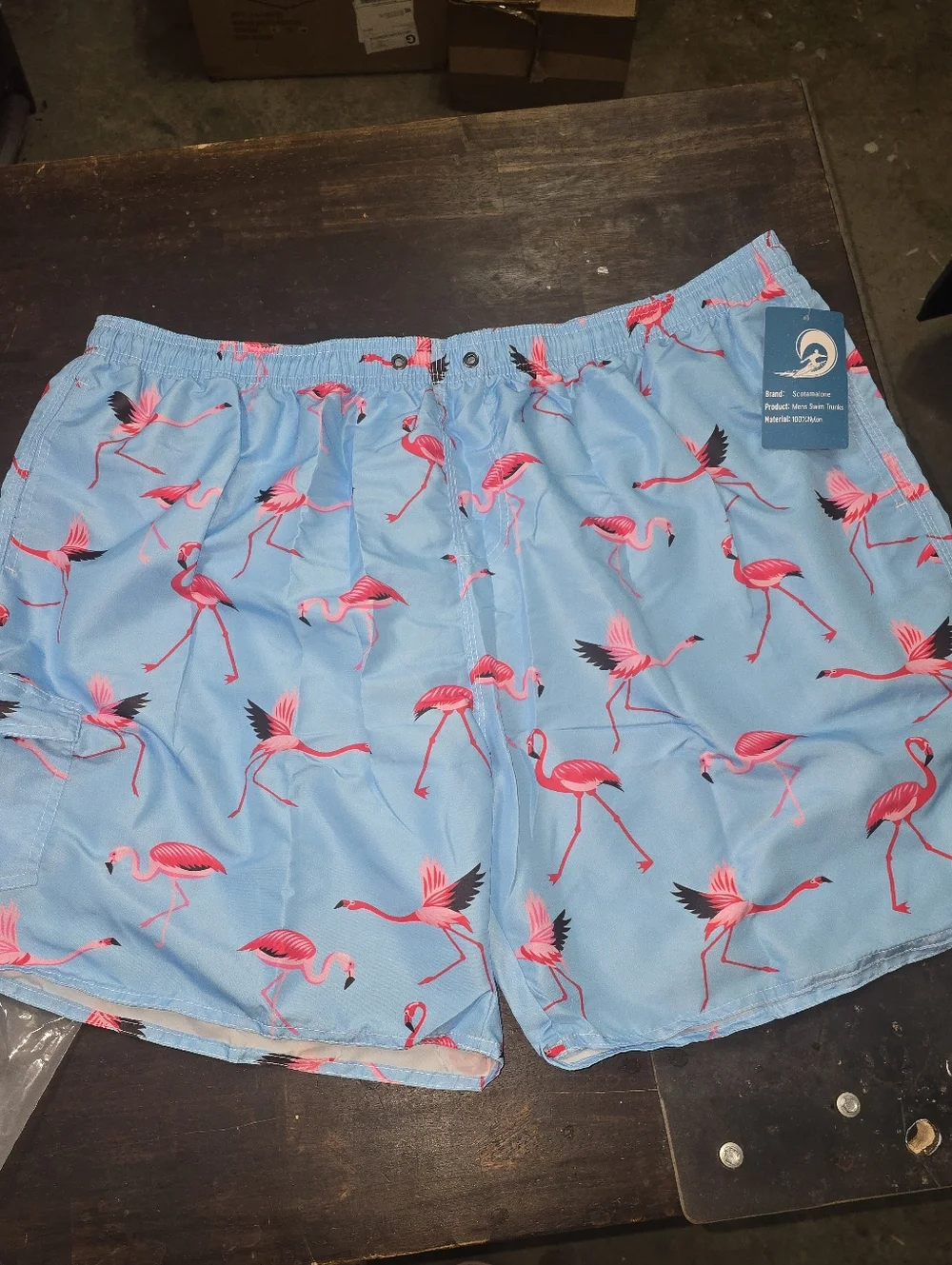 Men's Flamingo‎ Print Swim Trunks - Blue